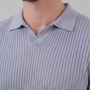 Ribbed Knit Short Sleeve Polo Shirt