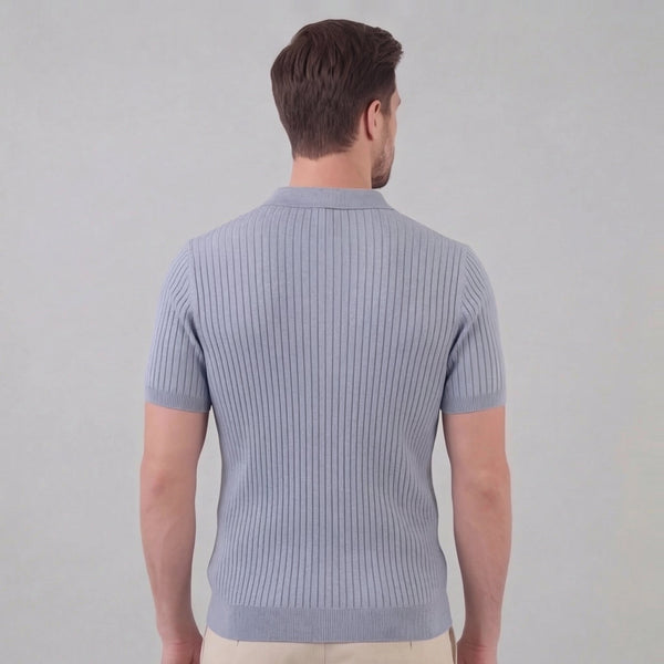 Ribbed Knit Short Sleeve Polo Shirt