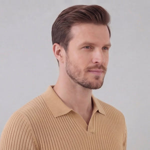 Ribbed Knit Short Sleeve Polo Shirt