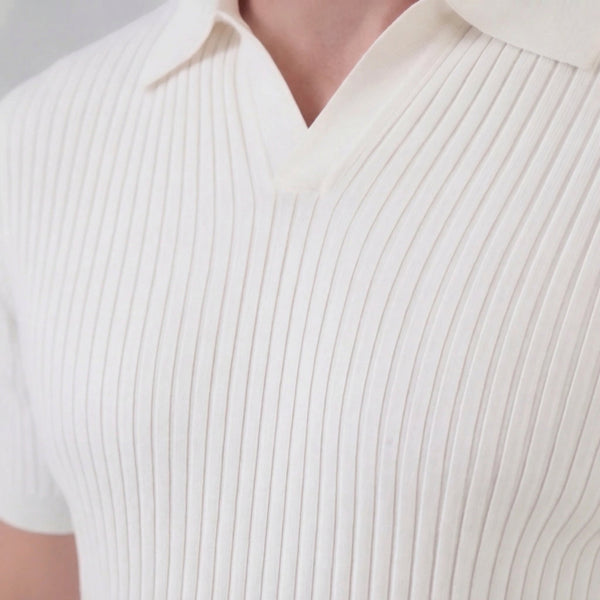 Ribbed Knit Short Sleeve Polo Shirt