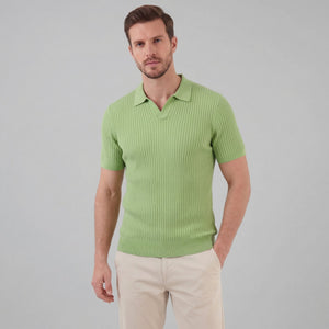 Ribbed Knit Short Sleeve Polo Shirt
