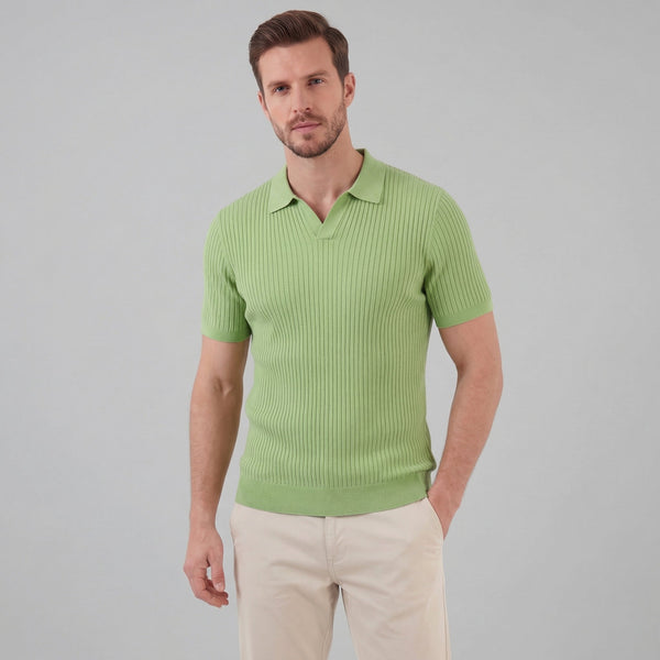 Ribbed Knit Short Sleeve Polo Shirt