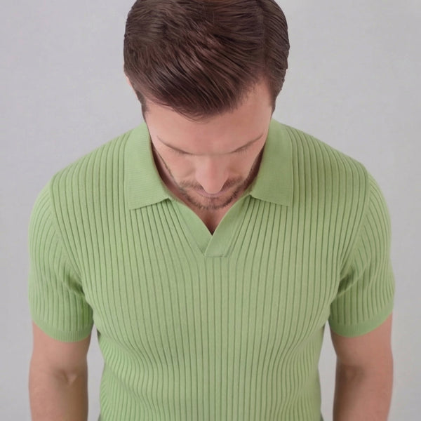 Ribbed Knit Short Sleeve Polo Shirt