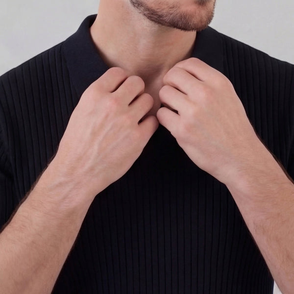 Ribbed Knit Short Sleeve Polo Shirt