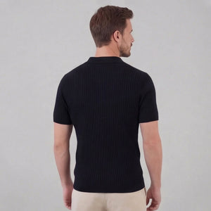 Ribbed Knit Short Sleeve Polo Shirt