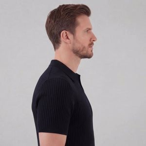 Ribbed Knit Short Sleeve Polo Shirt