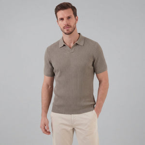 Ribbed Knit Short Sleeve Polo Shirt