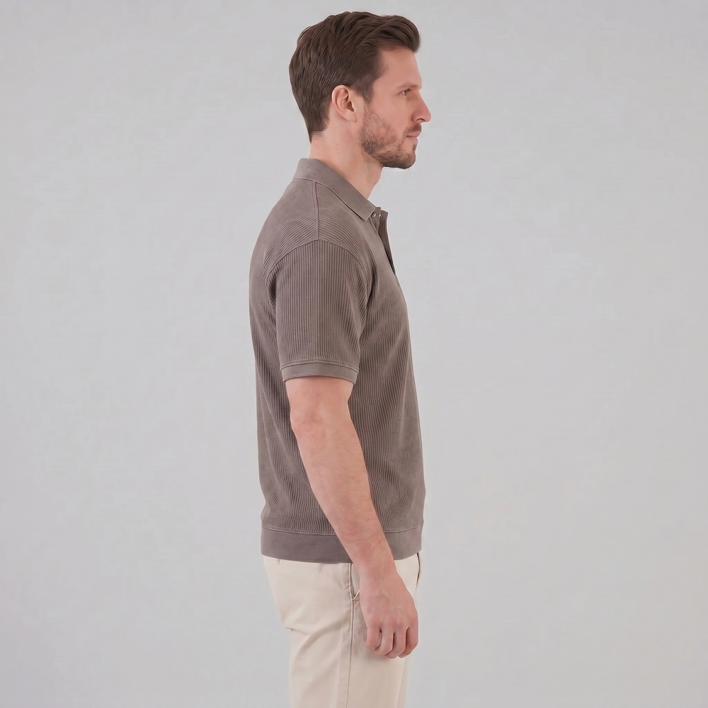 Ribbed Short Sleeve Polo Shirt