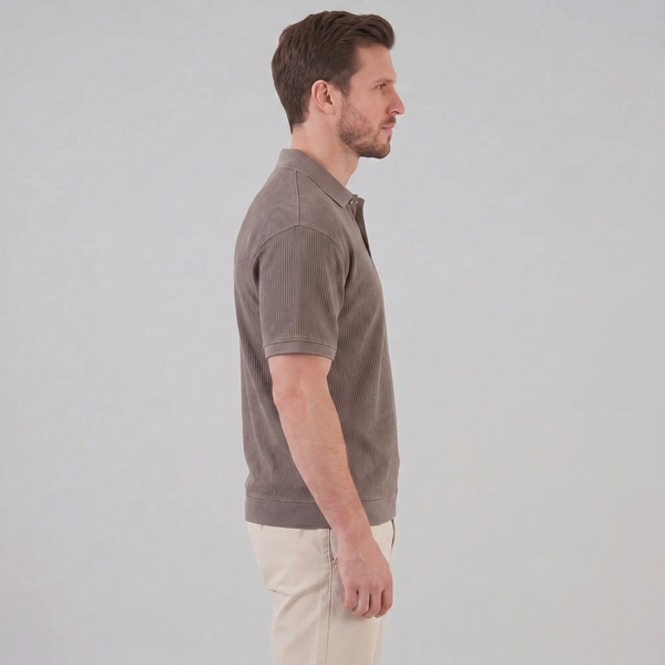 Ribbed Short Sleeve Polo Shirt