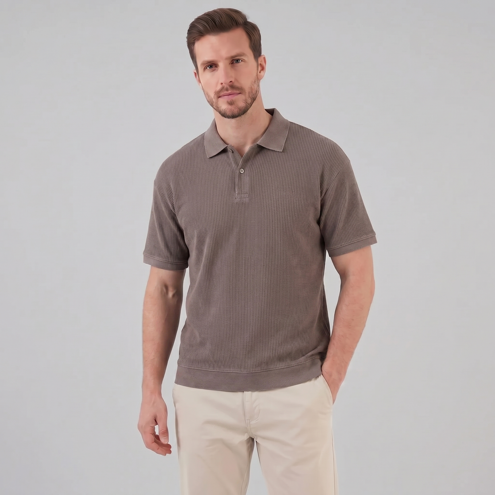 Ribbed Short Sleeve Polo Shirt