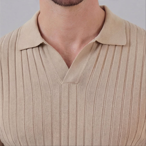 Ribbed Short Sleeve V-Neck Polo