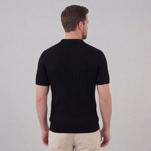 Ribbed Short Sleeve V-Neck Polo