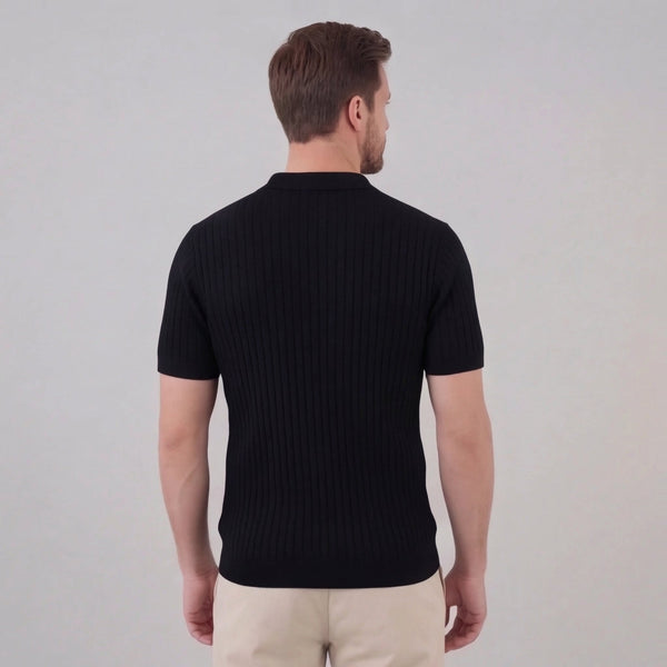 Ribbed Short Sleeve V-Neck Polo