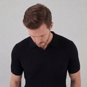 Ribbed Short Sleeve V-Neck Polo