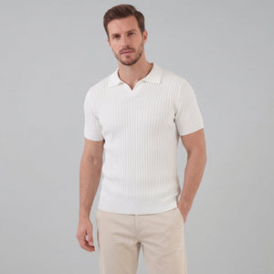 Ribbed Short Sleeve V-Neck Polo