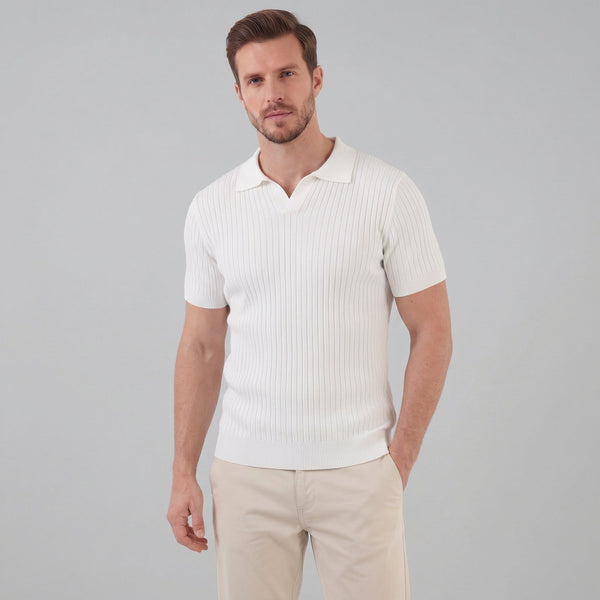 Ribbed Short Sleeve V-Neck Polo