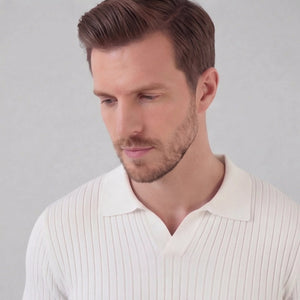 Ribbed Short Sleeve V-Neck Polo
