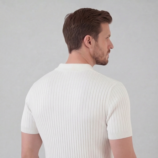 Ribbed Short Sleeve V-Neck Polo