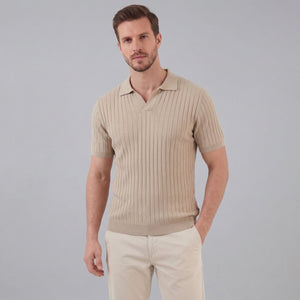 Ribbed Short Sleeve V-Neck Polo