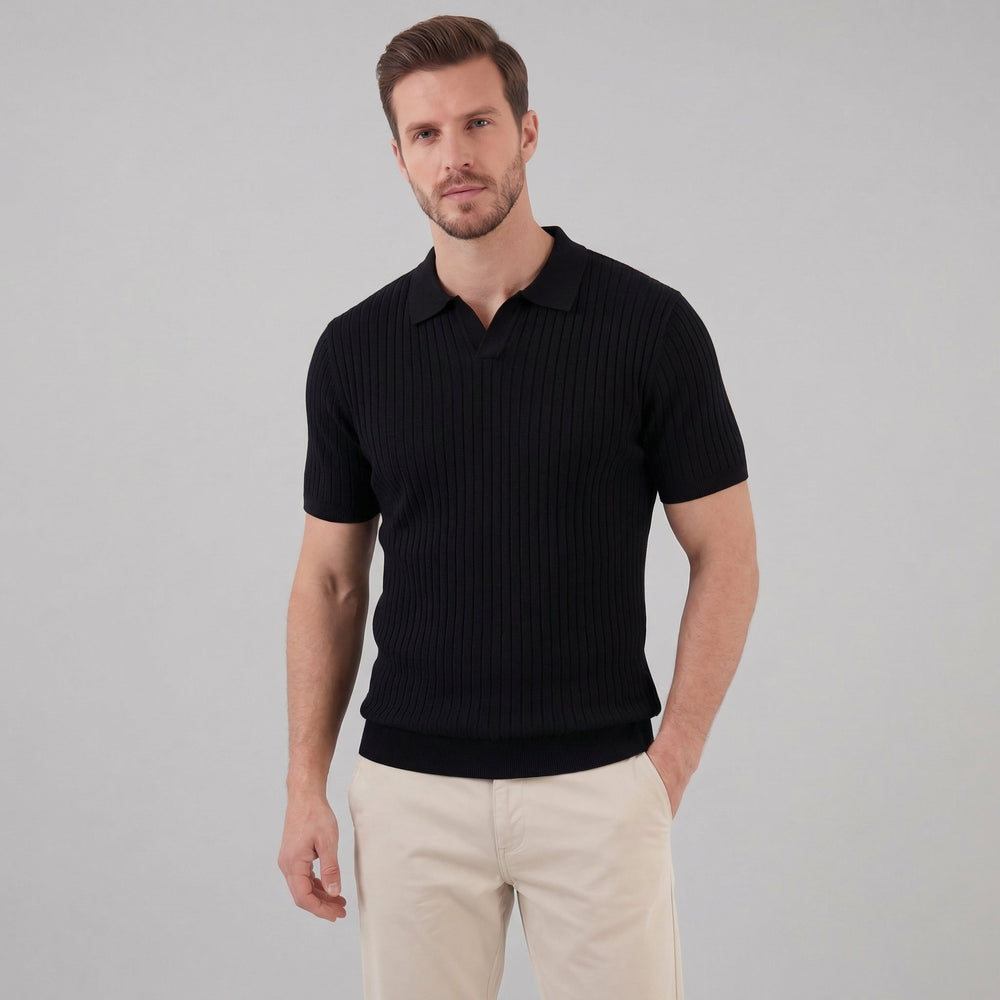 Ribbed Short Sleeve V-Neck Polo