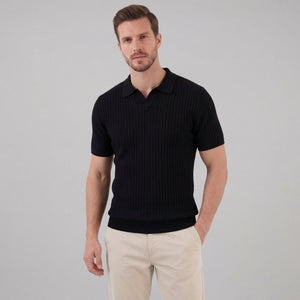 Ribbed Short Sleeve V-Neck Polo