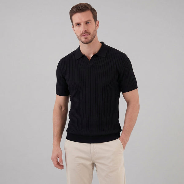 Ribbed Short Sleeve V-Neck Polo
