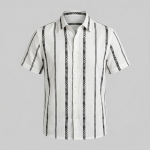 Short Sleeve Textured Stripe Button-Up Shirt