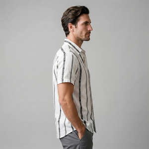 Short Sleeve Textured Stripe Button-Up Shirt