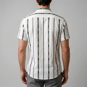Short Sleeve Textured Stripe Button-Up Shirt