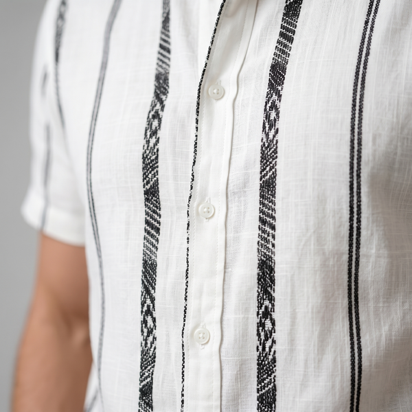 Short Sleeve Textured Stripe Button-Up Shirt