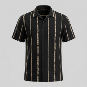 Short Sleeve Textured Stripe Button-Up Shirt