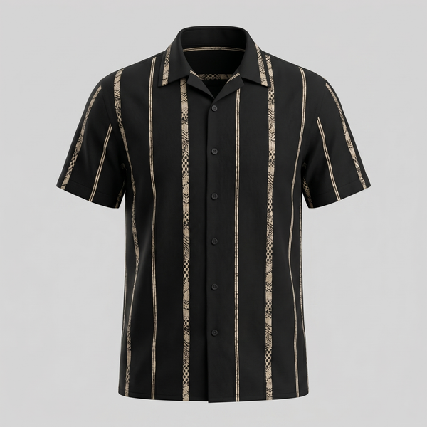Short Sleeve Textured Stripe Button-Up Shirt