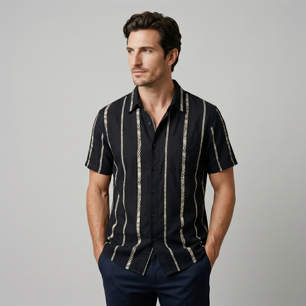 Short Sleeve Textured Stripe Button-Up Shirt