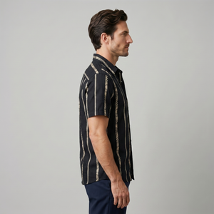 Short Sleeve Textured Stripe Button-Up Shirt