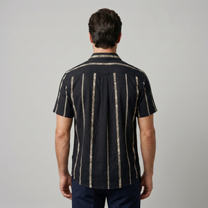 Short Sleeve Textured Stripe Button-Up Shirt