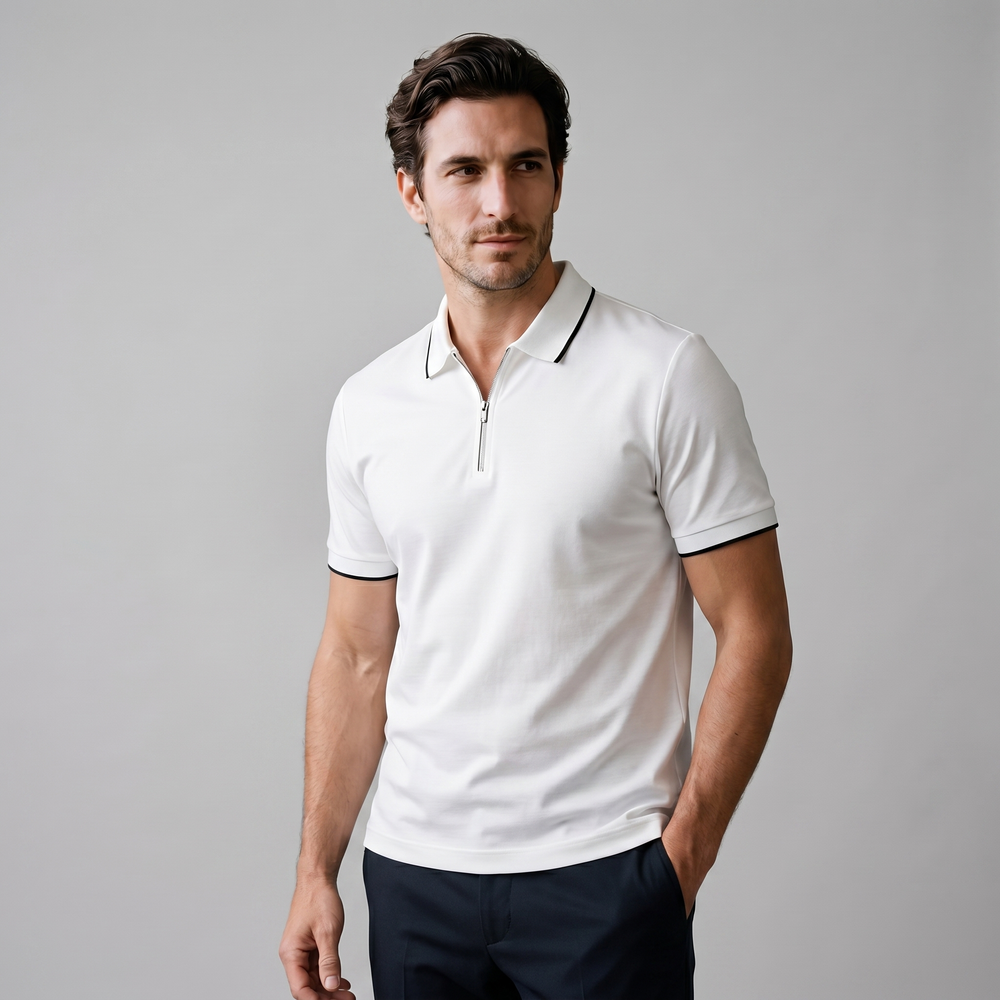 Short Sleeve Polo Shirt With Zip Placket