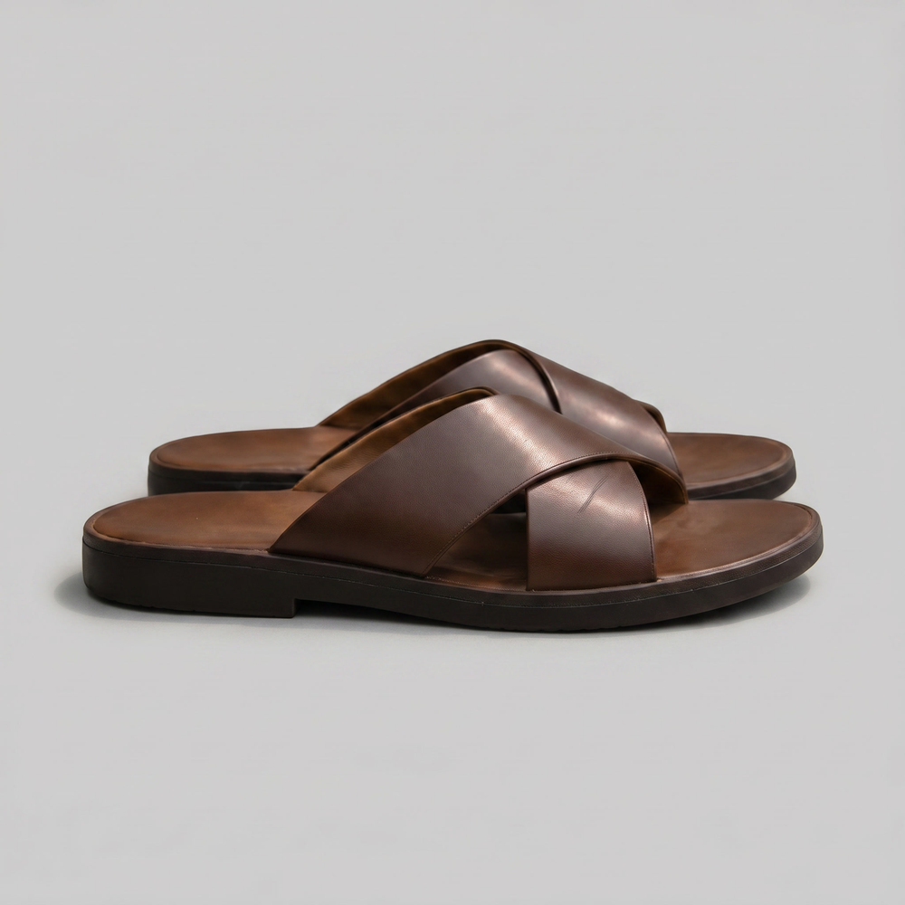 Slide Sandals With Cross Strap Design
