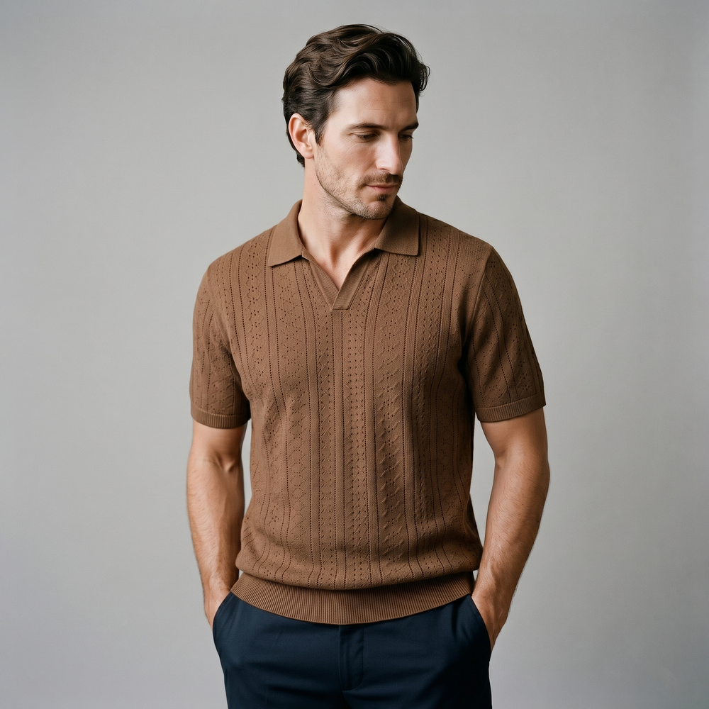 Textured Knit Polo Shirt