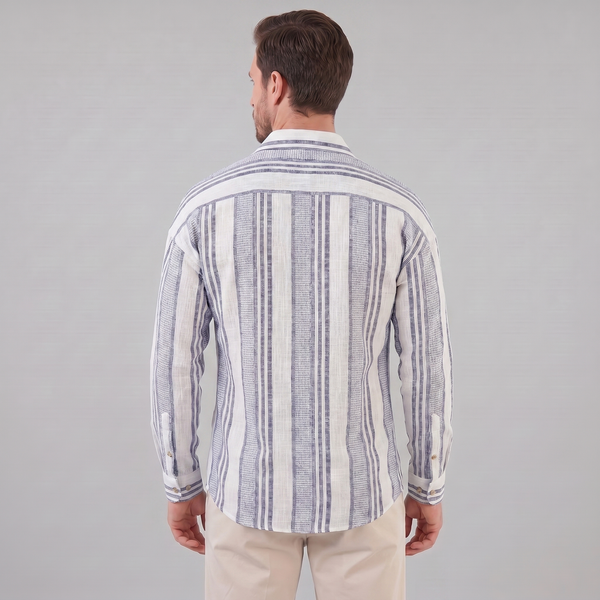 Textured Stripe Button-Up Summer Shirt