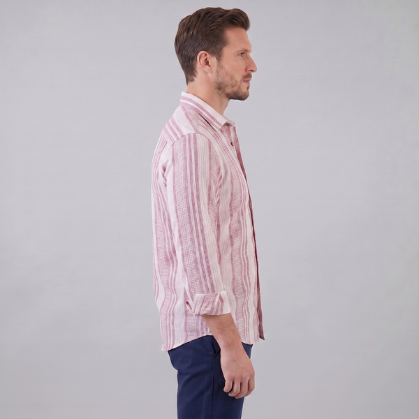 Textured Stripe Button-Up Summer Shirt