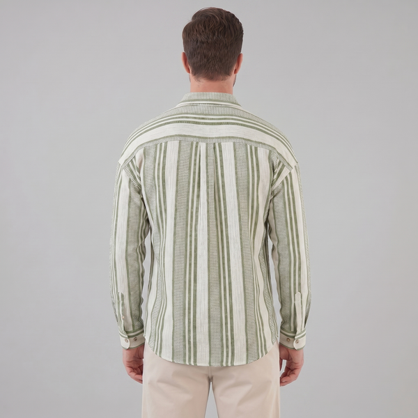 Textured Stripe Button-Up Summer Shirt