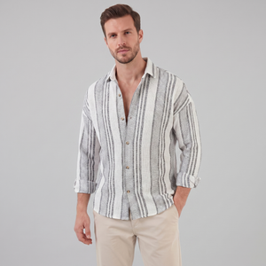 Textured Stripe Button-Up Summer Shirt