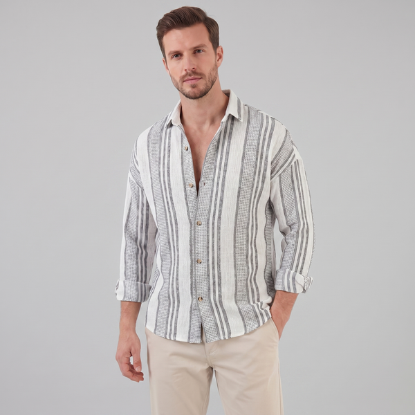 Textured Stripe Button-Up Summer Shirt