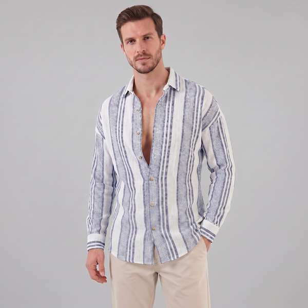 Textured Stripe Button-Up Summer Shirt