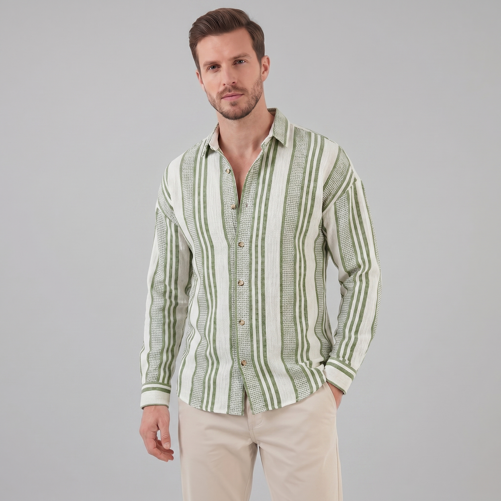 Textured Stripe Button-Up Summer Shirt