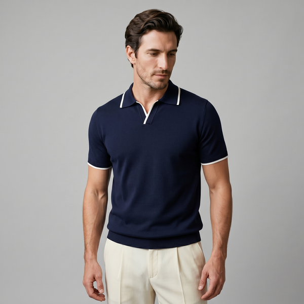 Tipped Open-Collar Knit Polo