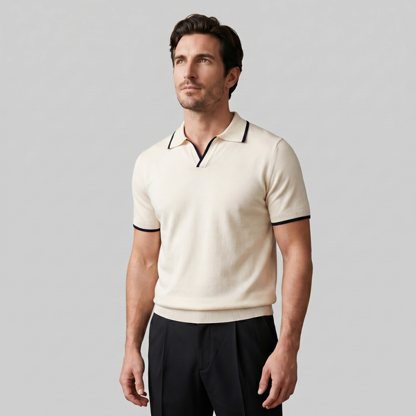 Tipped Open-Collar Knit Polo