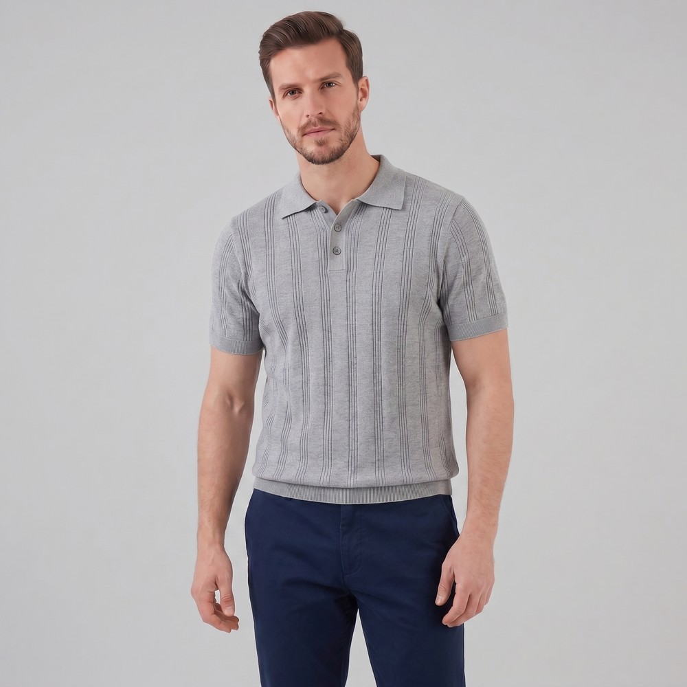 Vertical Stripe Knit Polo