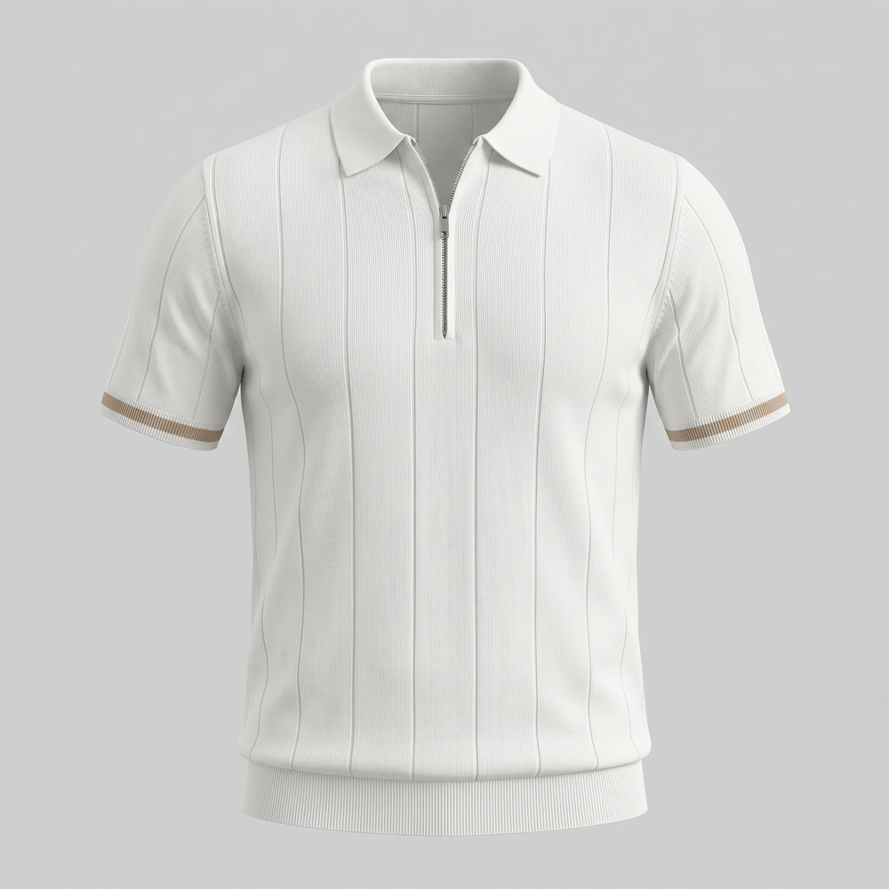 Vertical Stripe Zip-Neck Polo