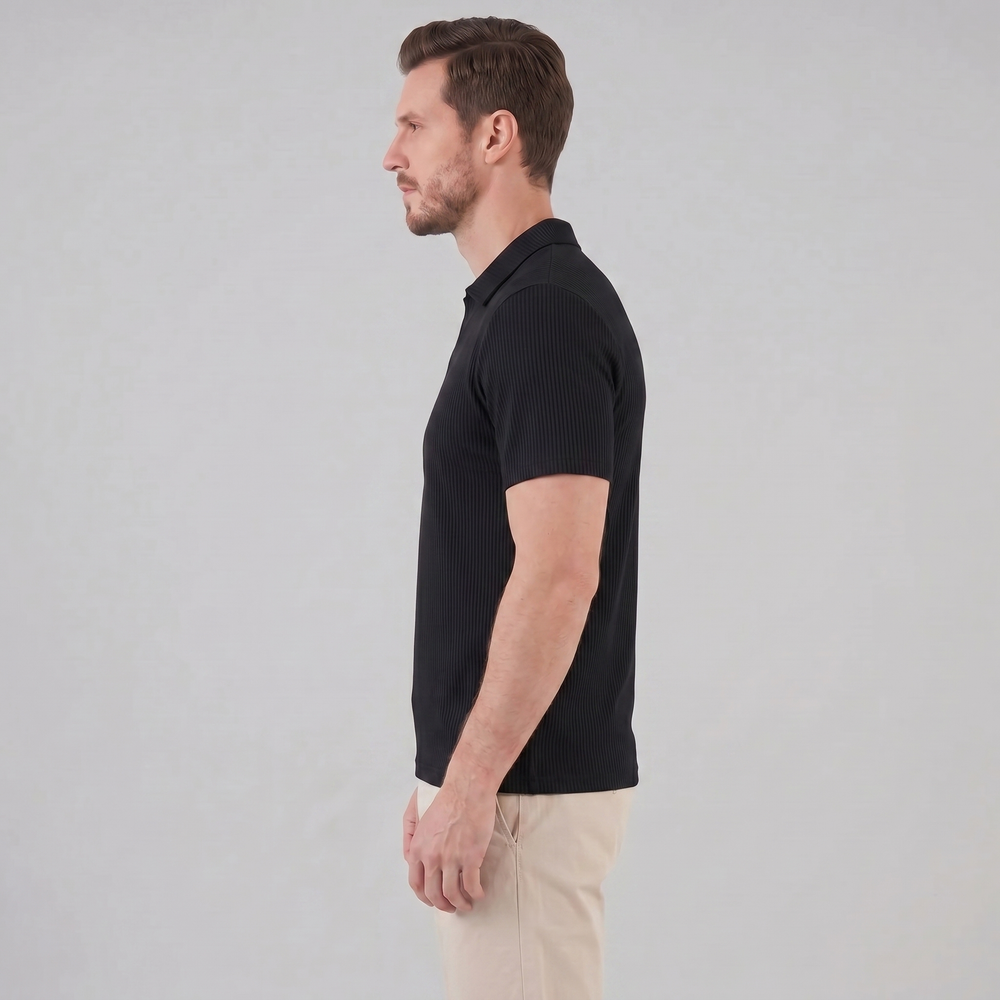 Waffle Knit Open Collar Polo